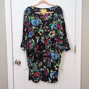 Maeve | Black Floral Oversized Tunic Dress Size Medium